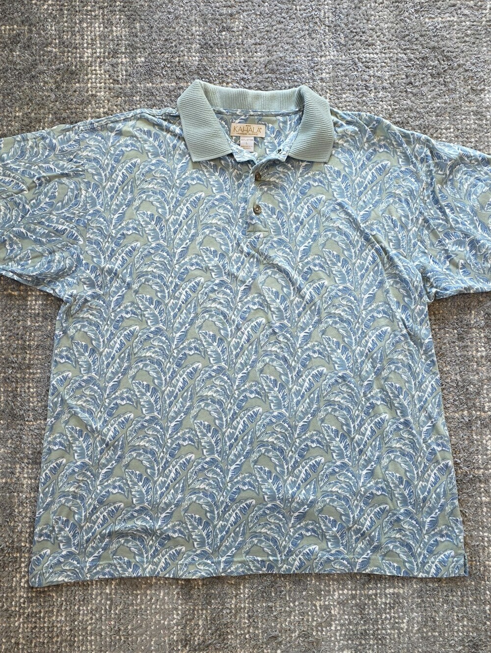 Vintage Kahala Hawaiian Islands Polo Shirt Large Tropical Leaf Print Cotton